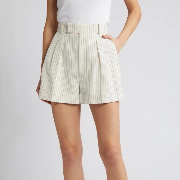 Frame Denim Pants - Frame Pleated Wide Cuff High Waisted Multi Pin Stripe Shorts size 4/Small